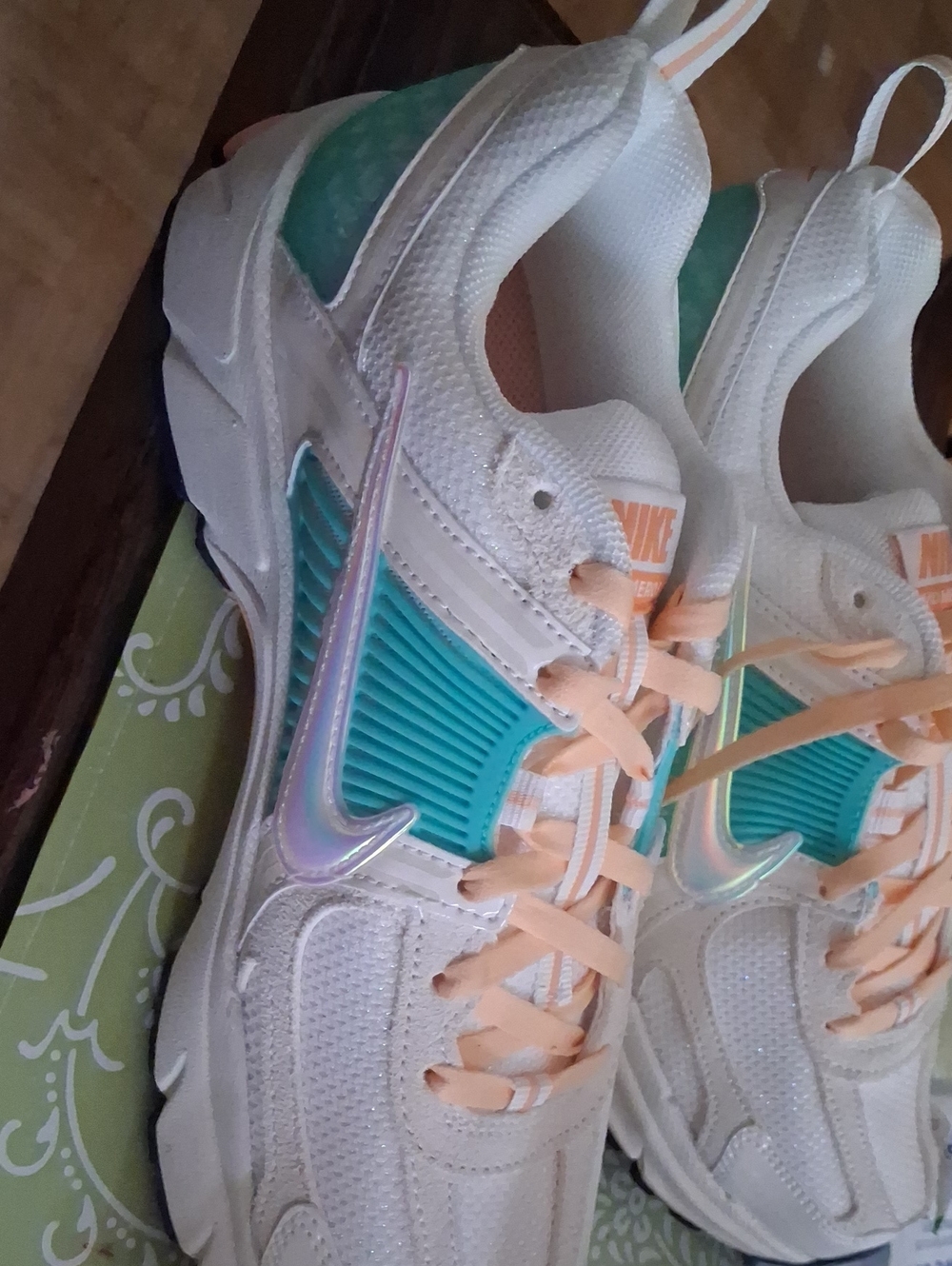 Nike Women’s White Sneakers with Teal and Peach Accents